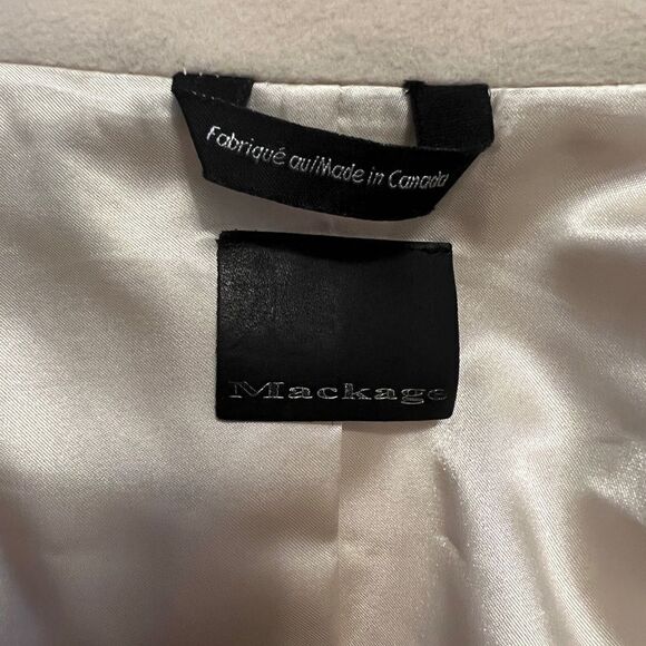 Mackage Wool Mid Length Cream Coloured Pea Coat with Leather Accents, Medium - Picture 12 of 14